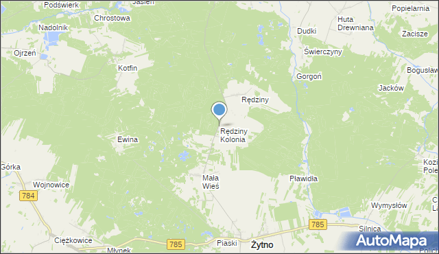 mapa Rędziny Kolonia, Rędziny Kolonia na mapie Targeo